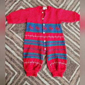 Vtg Sears Infant Baby Boy Girl Holiday Nordic Fair Isle One Piece Warm